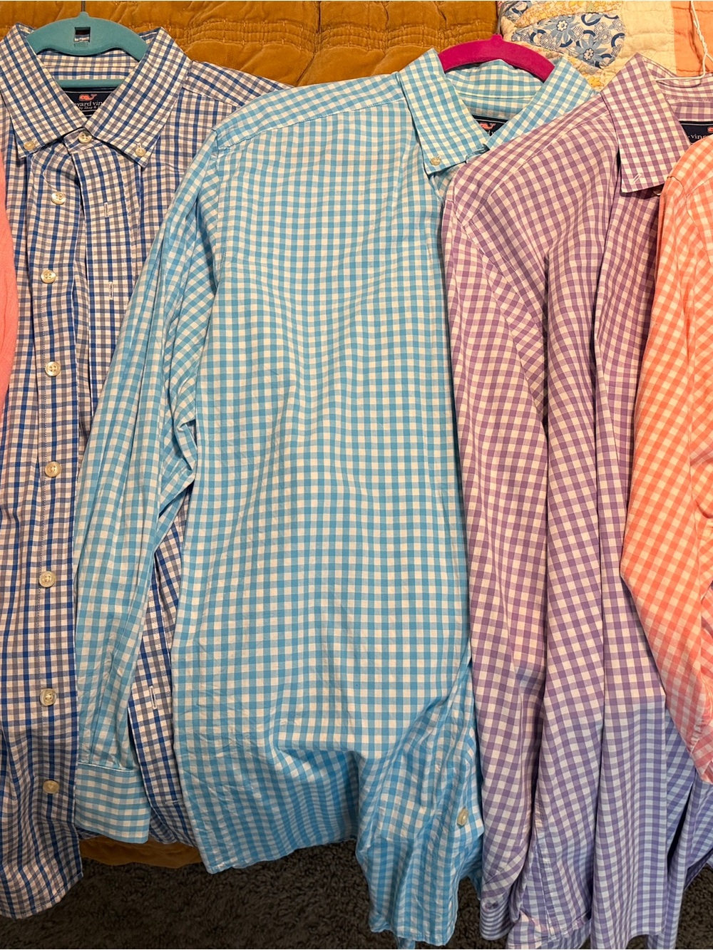 Vineyard Vines Blue, Purple & Pink Gingham 6 Dress Shirts  LOT